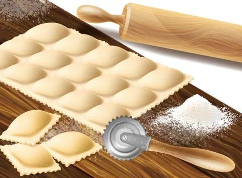 Process of making ravioli illustration Illustrazione stock