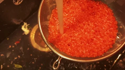 Process of making red caviar at home, top view Stock Footage 302162564