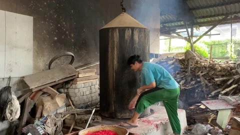 The process of making red noodles, a traditional Indonesian food Video stock 291279131