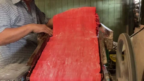 The process of making red noodles, a traditional Indonesian food Video stock 291279215