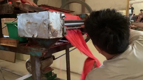 The process of making red noodles, a traditional Indonesian food Video stock 291279243