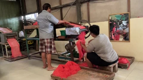 The process of making red noodles, a traditional Indonesian food Video stock 291279254