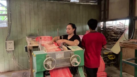 The process of making red noodles, a traditional Indonesian food Video stock 291279270