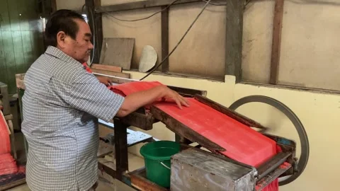 The process of making red noodles, a traditional Indonesian food Video stock 291279275
