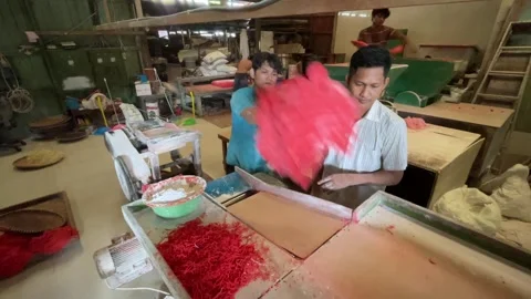 The process of making red noodles, a traditional Indonesian food Video stock 291279294