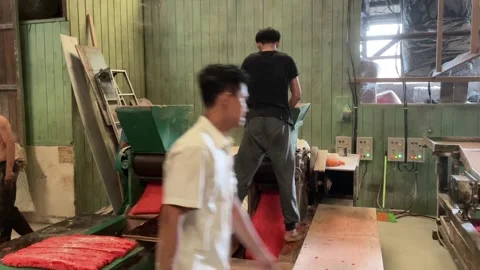 The process of making red noodles, a traditional Indonesian food Video stock 291279321