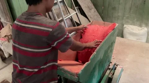 The process of making red noodles, a traditional Indonesian food Video stock 291279336