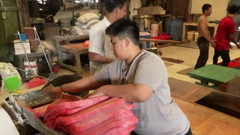 The process of making red noodles, a traditional Indonesian food Video stock 291279346