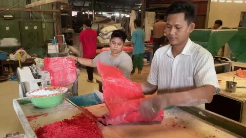The process of making red noodles, a traditional Indonesian food Video stock 291279384