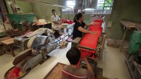 The process of making red noodles, a traditional Indonesian food Video stock 291279396