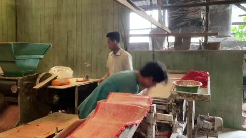 The process of making red noodles, a traditional Indonesian food Video stock 291279418