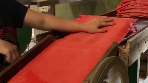 The process of making red noodles, a traditional Indonesian food Stock Footage 291279491