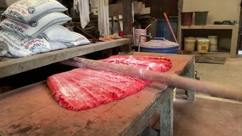 The process of making red noodles, a traditional Indonesian food Stock Footage 291279550
