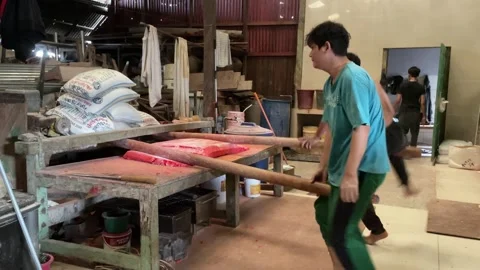 The process of making red noodles, a traditional Indonesian food Stock Footage 291279552