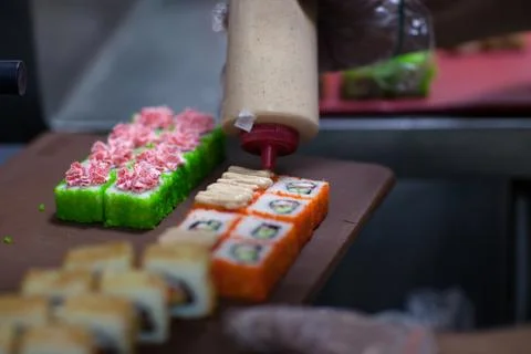 The process of making rolls in the real kitchen Stock Photos