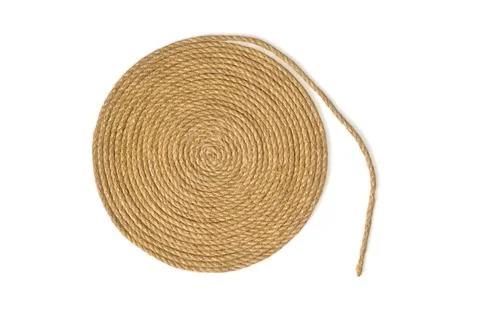 The process of making a round jute napkin on an isolated background. Stock Photos