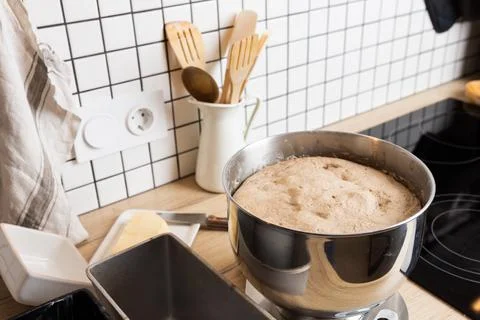 The process of making rye bread. Dough on rye Stock Photos