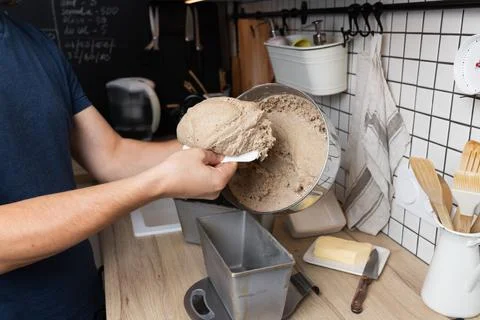 The process of making rye bread. Dough on rye Stock Photos