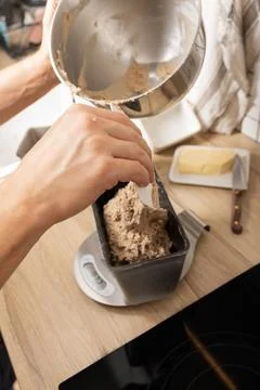 The process of making rye bread. The dough on the Stock Photos
