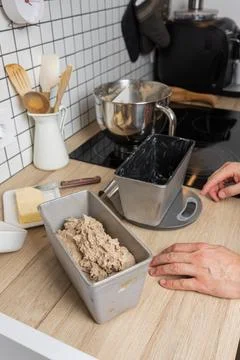 The process of making rye bread. The dough on the Stock Photos