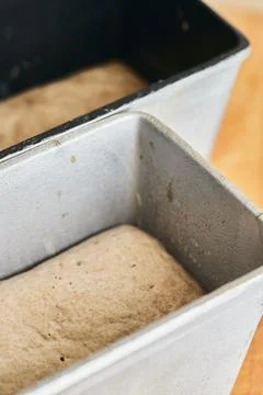 The process of making rye bread. The dough on the Stock Photos