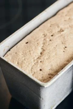 The process of making rye bread. The dough on the Stock Photos