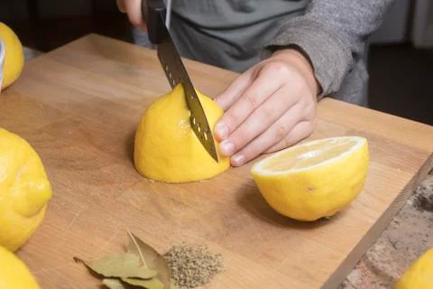 Process for making salted preserved lemons Stock Photos
