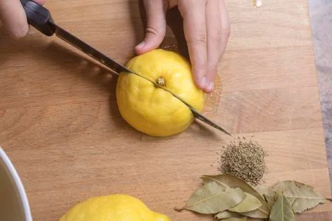 Process for making salted preserved lemons Stock Photos