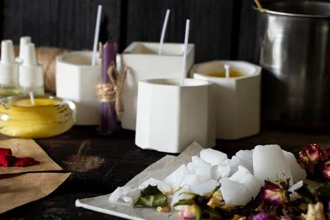 The process of making scented candles at home, make candles Stock Photos