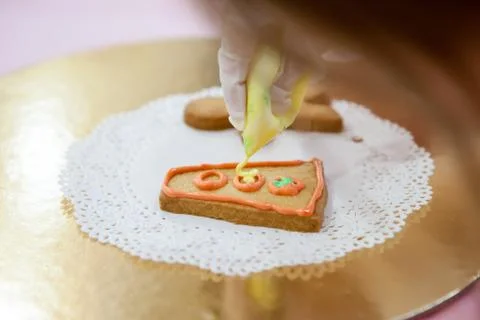 The process of making shortbread manually apply the glaze Stock Photos