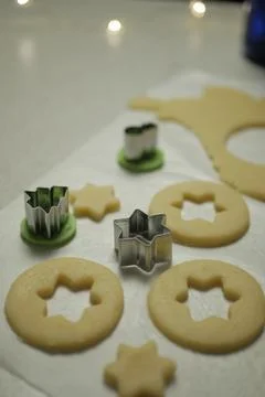 Process of making sugar shortbread cookies during Christmas and New Year holiday Stock Photos
