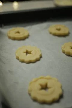Process of making sugar shortbread cookies during Christmas and New Year holiday Stock Photos