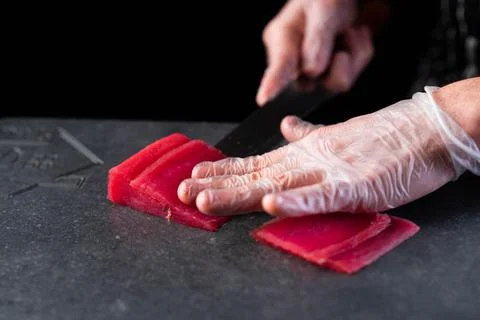 The process of making sushi by the chef 스톡 사진