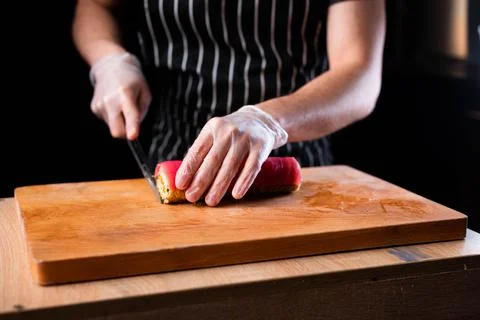 The process of making sushi by the chef 스톡 사진
