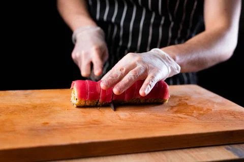 The process of making sushi by the chef 스톡 사진