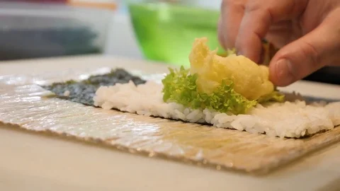 Process of making sushi rolls Stock Footage 84690526