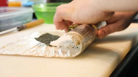 Process of making sushi rolls Stock Footage 84694603