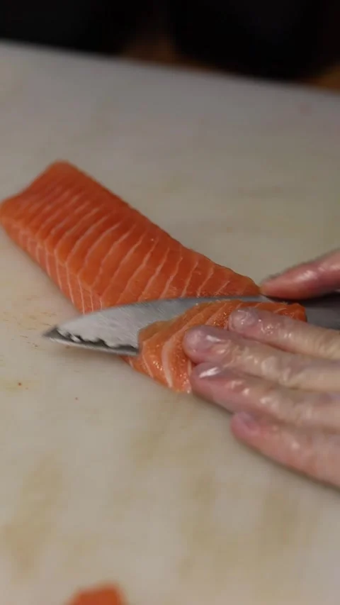 The process of making sushi rolls in a professional restaurant kitchen Video stock 332490393