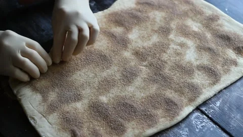 The process of making sweet cinnamon rolls. Cooking. Bakery products. Stock Footage 147547420