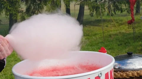 Process of Making sweet cotton candy at a festival, carnival or fair. Stock Footage 208841871