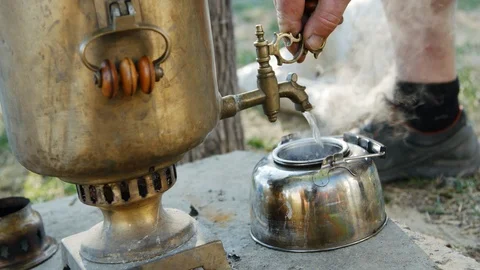 Process of making tea in the samovar. Stock Footage 89544953