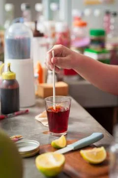 Process of making Thai lemon tea Stock Photos