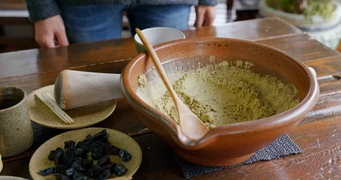 The process of making traditional chinese ground tea, Hakka Lai Cha Stock Footage 100865598