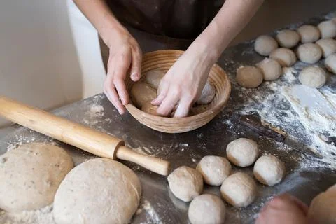 The process of making traditional French bread in Stock Photos
