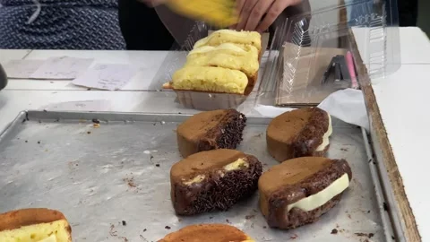 The process of making traditional Indonesian street food, kue pukis. Stock Footage 288263883