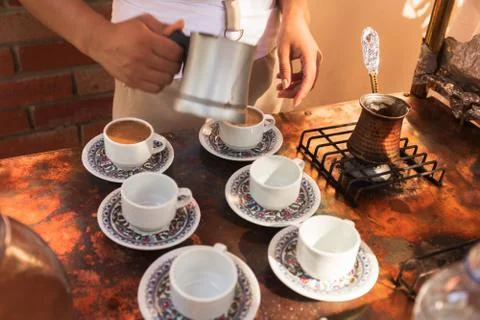 The process of making Turkish coffee Stock Photos