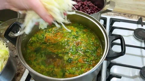 The process of making Ukrainian borscht. Stock Footage 302279950