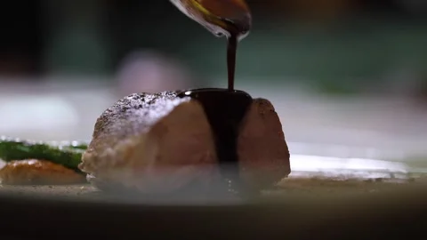 The process of making Western style steak by a French chef Stock Footage 274113852