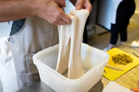 The process of making wheat bread in an artisan Stock Photos