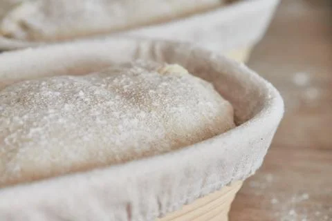 Process of making wheat bread at home. Proofing of Stock Photos